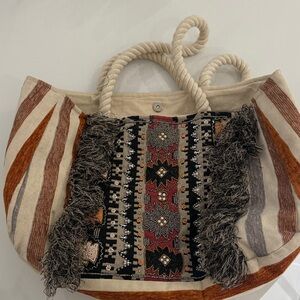 Artisan Striped Tote Bag with Fringe